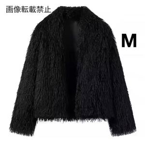 black vintage ヴィンテージ レトロ ファー コート アウター Mサイズ レディース ★ZARA 好きな方に★2024 A/W 冬新作 新品未使用★