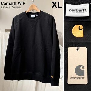 XL 新品 カーハートCarhartt WIP 定番 Chase Sweat ロゴ 刺繍 スウェット メンズ 黒 ブラック トレーナー 裏起毛 Black / Gold 送料無料