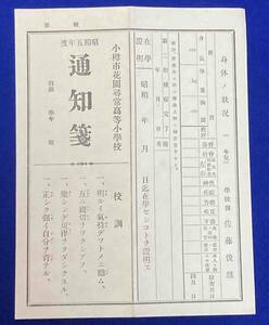 未使用◆小樽市花園尋常高等小学校 昭和5年度 通知箋（通知表）/E572