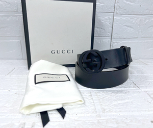 GUCCI グッチ ベルト インターロッキングGバックル メンズ ブラック 368186 90・36 【中古品・使用感有り】札幌市 白石店