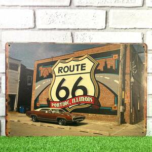 655.ルート66 ROUTE 66 ポンティアック アート ガレージ インテリア アメリカ雑貨 サイン ブリキ看板 リッキーのフリマ リッキーの車バイク