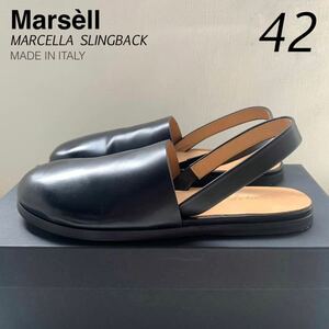 新品 イタリア製 MARSELL マルセル スリングバック レザー サンダル シューズ メンズ 42 黒 ブラックMARCELLA SLINGBACK 希少 送料無料