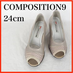 OK0487*COMPOSITION9*コンポジション9*レディースオープントゥパンプス*24cm*シルバー系