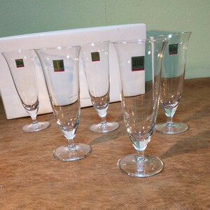 HOYA ホヤクリスタル フルートシャンパングラス 5個セット ビールグラス ワイングラス 脚付 ゴブレット / 日本製