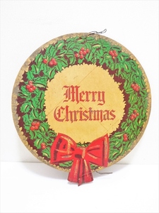 ビンテージ 木製サイン クリスマスリース デコレーション 看板 インテリア 61cm×55cm レトロ 飾り ディスプレイに