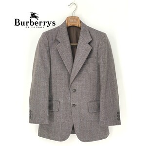 A8411/ビンテージ 80s 極美品 春夏 背抜き BURBERRY バーバリー ウール チェック テーラード シングル2Bジャケット 165 S程 灰色/メンズ