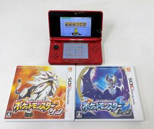 【任天堂 3DS 本体 赤・ポケットモンスターサン・ムーン まとめてセット】ポケモン/すぐに遊べます★/A69-173