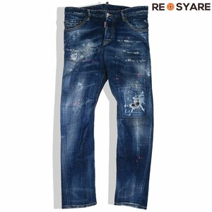 美品 ディースクエアード 2021SS S71LB0917 SEXY TWIST JEAN ペイント ダメージ リペア加工 ボタンフライ デニム パンツ 46193