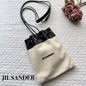 JIL SANDER ジルサンダー キャンバス ドローストリング 巾着型 ショルダーバッグ レディース ベージュ系 トートバッグ キャンバス レザー