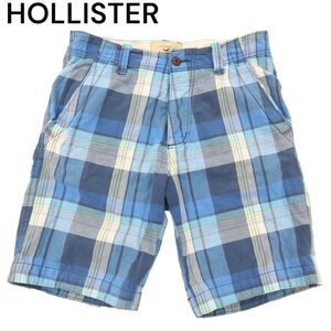 HOLLISTER ホリスター 春夏 ロゴ刺繍★ ハーフ ショート チェック パンツ Sz.31　メンズ 青　C4B02339_5#P