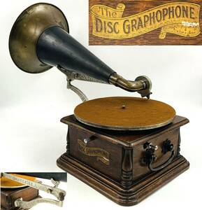 希少 1904 COLUMBIA DISC GRAPHOPHONE ラッパ 蓄音機 フロントマウントモデル AJ コロンビア アメリカ製 アンティーク【動作OK 現状渡し】