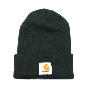 [OSFA] USA製 Carhartt ニット キャップ 緑 黒 ミックスカラー カーハート ワッチ ビーニー 帽子 ビンテージ vintage 90s