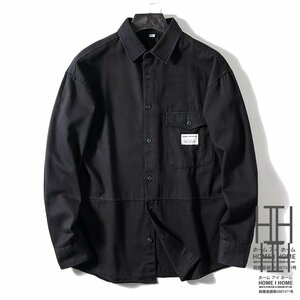 XL ブラック シャツ メンズ メンズシャツ 長袖シャツ ミリタリーシャツ カバーオール 厚手 ウォッシュ加工 アウトドア