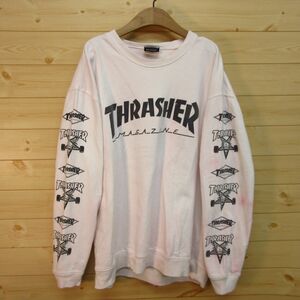 ◎THRASHER スラッシャー◆ヘビーウェイト トレーナー スウェット 後染め 袖ロゴ スケボー スケーター◆メンズ ピンク Fサイズ◆A3877