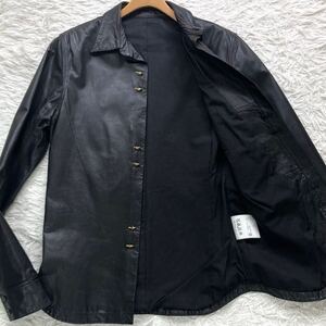 【美品 希少 XL】hym レザーシャツ 山羊革 ゴート フック ゴールド GACKT エイチワイエム メンズ 羽織り ブラック 黒 ワッシャー 廃盤 50