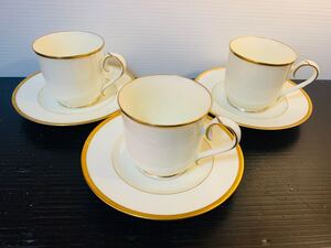 #1332 Noritake ノリタケ TROY USED 洋食器 カップ ソーサー 3客セット 金縁 昭和レトロ 金彩