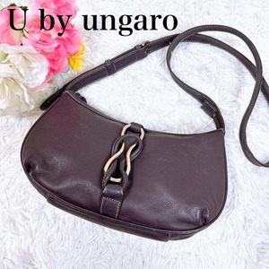 ■ U by ungaro ユーバイ ウンガロ 日本製 レザー ショルダー バッグ シルバー 金具 レディース パープル 紫 無地