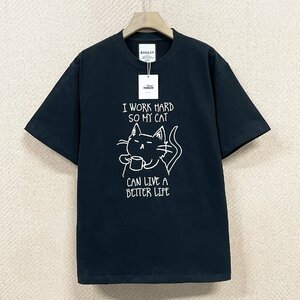 個性ヨーロッパ製※定価2万◆ブルガリア発※RISELIN 半袖Tシャツ 100% 通気 柔らかい ネコ かわいい スウェット 男女兼用 夏 M/46サイズ