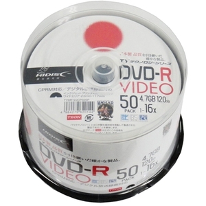 録画用DVD-R 50枚パック HIDISC TYDR12JCP50SP CPRM対応 4.7GB インクジェットプリンタ対応