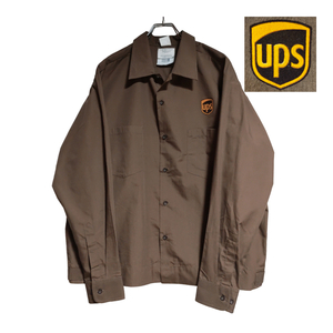 TWINHILL 長袖ワークシャツ size XL ブラウン ゆうパケットポスト可 胸 ワッペン UPS 古着 洗濯 プレス済 ｂ27