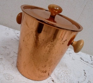 (☆BM)銅製 コッパー(0124-①)COPPER100/HOME WARE Shinko 新光金属 アイスペール 高さ24㎝ 氷 保存 レトロ ワイン 蓋付き 