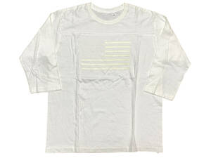 75 未使用品 M WAREHOUSE ウェアハウス DOUBLEWORKS ダブルワークス 7分袖 Tシャツ 星条旗 フロッキープリント オフホワイト