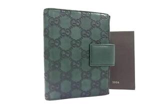 1円 ■美品■ GUCCI グッチ 115240 0416 グッチシマ レザー 6穴式 手帳カバー スケジュール帳 レディース メンズ グリーン系 FF8747