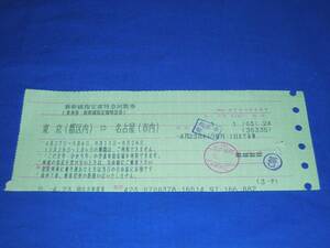 T188as 東京都区内→名古屋市内新幹線指定席特急回数券 近畿日本ツリ名古屋伏見発行 名古屋駅改札と車内入鋏印 指定席券発行印C制印あり(H5