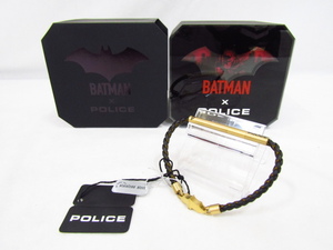 未使用 POLICE BATMAN BATRANG PEAGB0034702 ポリス バットマン ブレスレット ステンレススティール レザーコード 箱付き 未使用品★140491