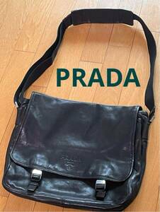 PRADA プラダ レザー ショルダーバッグ ビンテージ 黒 ブラック メンズ