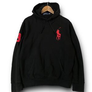 良品 Lサイズ★ POLO RALPH LAUREN ラルフローレン プルオーバー パーカー 黒 ブラック ビッグポニー 刺繍 スウェット フーディ リブ