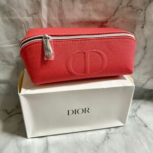 レア 未使用本物 christian dior ポーチ 赤 レッド シルバー 横長 スクエア 布 キャンバス ノベルティ 限定 コスメポーチ メイクポーチ