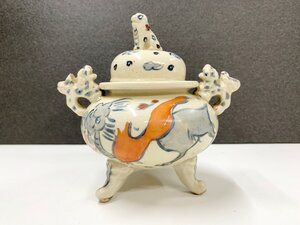 香炉 三つ足 色絵 龍 獅子 陶器 香道具 置物 お香 茶道具 香立て