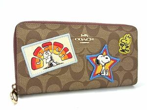 1円 ■極美品■ COACH コーチ C4598 シグネチャー ピーナッツコラボ スヌーピー PVC 長財布 ウォレット ブラウン系 BM3152