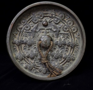 1075 江戸時代初期 蓬莱鏡 銅鏡 ● 古鏡 和鏡 円鏡 中国 古美術 骨董 古美術 古玩 武士 仏教美術