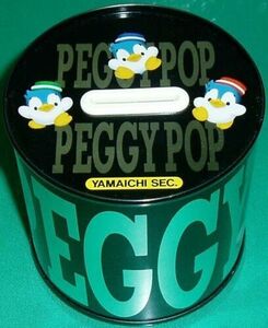 392【貯金箱】PEGGYPOP ペンギンポップ/500円玉であれば約10万円貯めることができる/ティン缶/黒系/山一證券/未使用 非売品 レア*