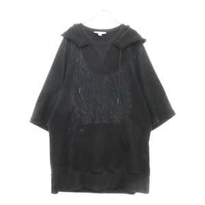 Y-3 ワイスリー 21SS SHADE CHAIN MESH HOODED TEE フード付きメッシュ半袖シャツ カンガルーポケット ブラック GV6093