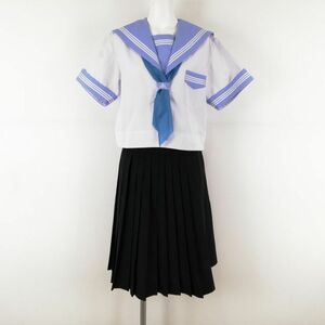 1円 セーラー服 スカート スカーフ 上下3点セット 夏物 白3本線 女子 学生服 大阪養精中学 白 制服 中古 ランクC EY0169