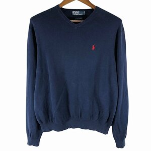 SALE/// Polo by Ralph Lauren ポロ ラルフローレン Vネック セーター 防寒 アメカジ ネイビー (メンズ L) P0316