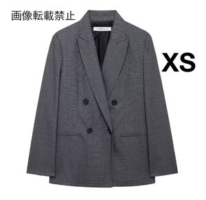 gray vintage ヴィンテージ レトロ ダブル テーラードジャケット アウター XSサイズ レディース★ZARA 好きな方に★秋新作 新品未使用★