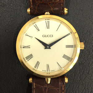 グッチ シェリーライン クォーツ 腕時計 メンズ 未稼働品 ラウンドフェイス 純正ベルト ファッション小物 GUCCI