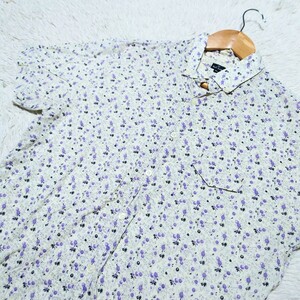 【1円〜】希少なXLサイズ ポールスミス Paul Smith 半袖シャツ 花柄 フラワー 総柄 パープル ビッグサイズ