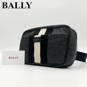 【美品/現行】BALLY バリー トレスポ メンズ スリム 肩掛け クロスボディ ウエスト ショルダー ボディ バッグ 革 キャンバス グレー 灰色