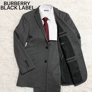 水牛ボタン使用 BURBERRY BLACK LABEL スーツ セットアップ 2B バーバリーブラックレーベル ウール100 テーラードジャケット ストライプ