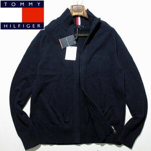 新品 未使用▼トミーヒルフィガー　ジップアップ　ニットジャケット　ブルゾン　紺　ネイビー　トリコロール　XLサイズ　TOMMY HILFIGER