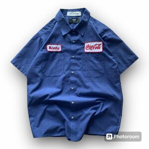 240501BRB161● CINTAS WORK SHIRT 古着 半袖ワークシャツ ワッペン ネイビー コカコーラ ビンテージ vintage ワーク CiNTAS