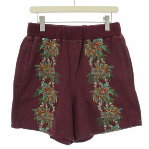 未使用品 フェノメノン 2014SS ALOHA SHORTS ショートパンツ ハーフパンツ イージー スウェット 総柄 32/L 赤紫 ボルドー メンズ