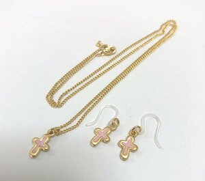 ピンククロス　ミニ十字架　ゴールドネックレス&ピアス　セット