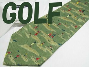 【ご当地 ゴルフ】NA 632ゴルフカラー GOLF COLOR ネクタイ 緑系 ゴルファー絵柄 プリント