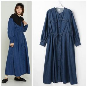 美品 フリークスストア LEE NOCOLLAR SHIRT DRESS ノーカラー デニム ドレス ワンピース 定価10450円